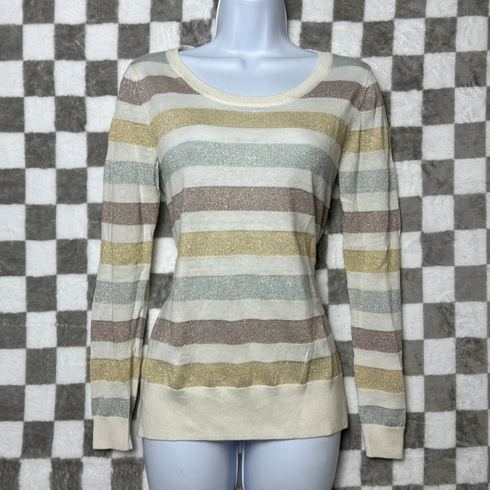 Gap chunky Striped Sweater Shirt Glitter tinsel x-small XS silver pink rose gold